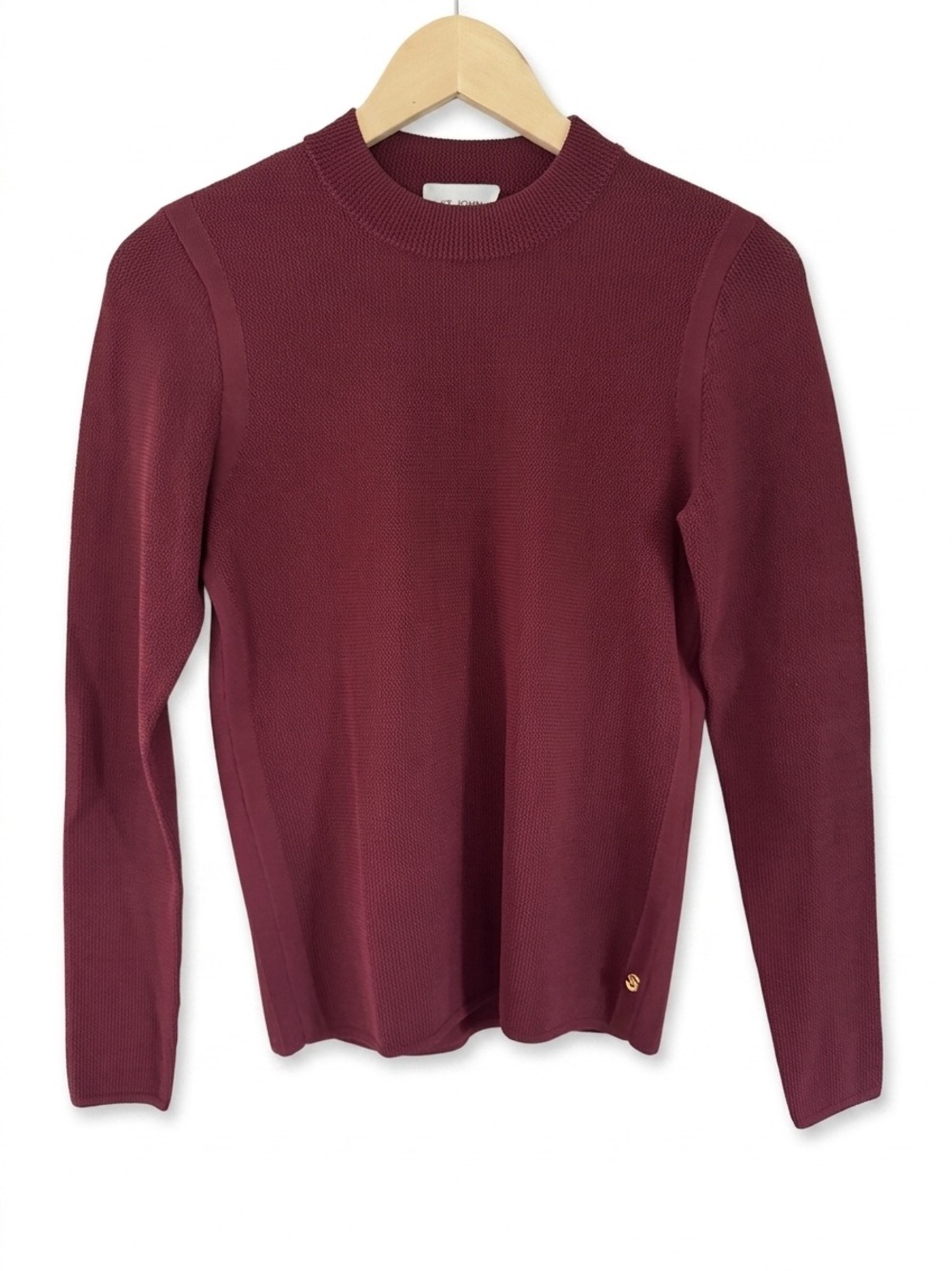 St. John Venezia Knit Sweater Burgundy Size Small Textured Luxury Stretch